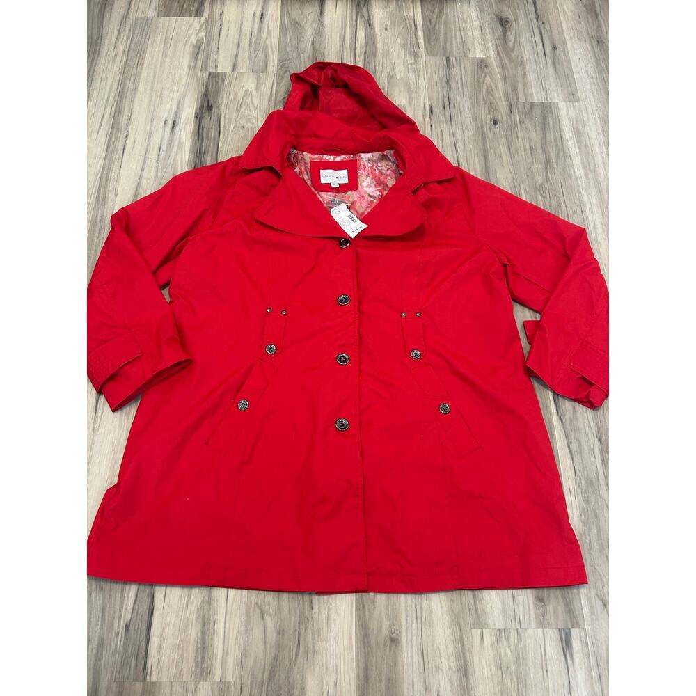 NWT Fashion Bug Women's 2XL Red Hooded Rain Trench Coat Large Vintage